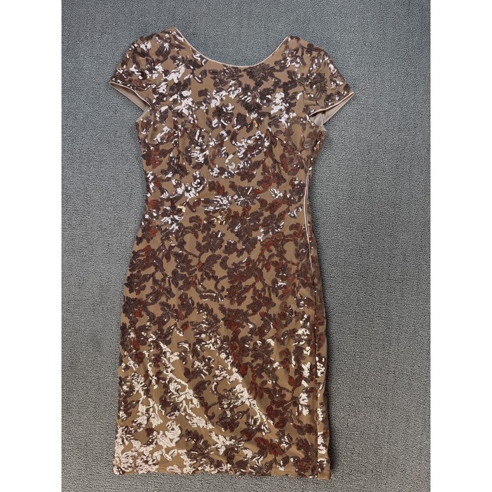 Calvin Klein Sequin Dress Mini‎ Floral Wedding Formal Holiday Tan Size 4